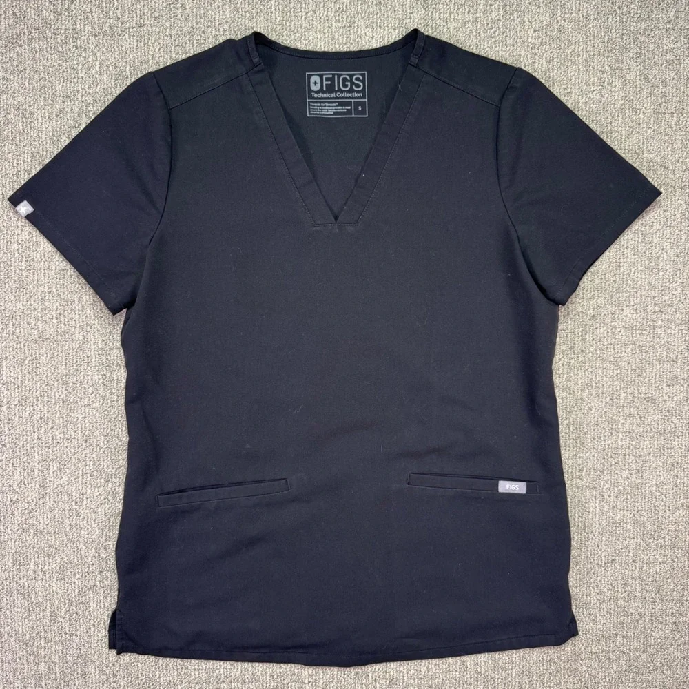 NWT‎ FIGS Women Black V-Neck Scrub Top Size Small Technical Collection FW1100